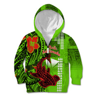 Personalised Hawaii Christmas Kid Hoodie Mele Kalikimaka Kakau Polynesian Shark Tattoo LT14 Zip Hoodie Green - Polynesian Pride