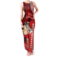 Personalised Hawaii Christmas Family Matching Tank Maxi Dress and Hawaiian Shirt Mele Kalikimaka Surfing Santa Claus LT14 Mom's Dress Red - Polynesian Pride