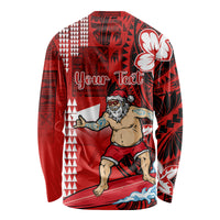 Personalised Hawaii Christmas Long Sleeve Shirt Mele Kalikimaka Surfing Santa Claus LT14 - Polynesian Pride