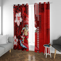 Personalised Hawaii Christmas Window Curtain Mele Kalikimaka Surfing Santa Claus LT14 With Grommets Red - Polynesian Pride