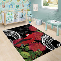Personalized Mele Kalikimaka Hawaii Area Rug I'iwi Bird With Ohia Lehua - Black Color