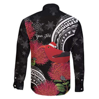 Personalized Mele Kalikimaka Hawaii Family Matching Long Sleeve Bodycon Dress and Hawaiian Shirt I'iwi Bird With Ohia Lehua - Black Color LT14 - Polynesian Pride