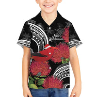 Personalized Mele Kalikimaka Hawaii Family Matching Long Sleeve Bodycon Dress and Hawaiian Shirt I'iwi Bird With Ohia Lehua - Black Color LT14 Son's Shirt Black - Polynesian Pride