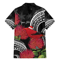 Personalized Mele Kalikimaka Hawaii Family Matching Mermaid Dress and Hawaiian Shirt I'iwi Bird With Ohia Lehua - Black Color