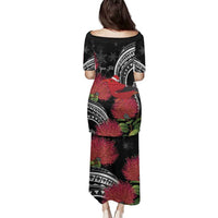 Personalized Mele Kalikimaka Hawaii Family Matching Puletasi and Hawaiian Shirt I'iwi Bird With Ohia Lehua - Black Color