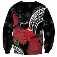 Personalized Mele Kalikimaka Hawaii Sweatshirt I'iwi Bird With Ohia Lehua - Black Color