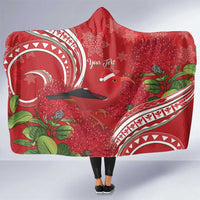 Personalized Mele Kalikimaka Hawaii Hooded Blanket I'iwi Bird With Ohia Lehua - Red Color