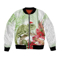 Pastel Green Hawaii Chameleon Christmas Bomber Jacket Mele Kalikimaka Kakau - Watercolor