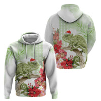 Pastel Green Hawaii Chameleon Christmas Hoodie Mele Kalikimaka Kakau - Watercolor