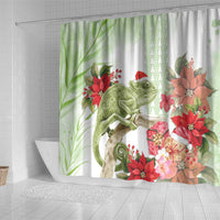 Pastel Green Hawaii Chameleon Christmas Shower Curtain Mele Kalikimaka Kakau - Watercolor