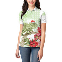 Pastel Green Hawaii Chameleon Christmas Women Polo Shirt Mele Kalikimaka Kakau - Watercolor LT14 - Polynesian Pride