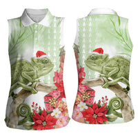 Pastel Green Hawaii Chameleon Christmas Women Sleeveless Polo Shirt Mele Kalikimaka Kakau - Watercolor LT14 - Polynesian Pride