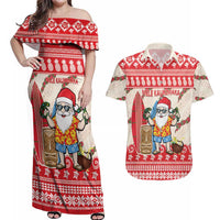 Hawaii Christmas Six Seven Couples Matching Off Shoulder Maxi Dress and Hawaiian Shirt Mele Kalikimaka Funny Santa 67 Gen Alpha Slang LT14 Red - Polynesian Pride