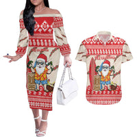 Hawaii Christmas Six Seven Couples Matching Off The Shoulder Long Sleeve Dress and Hawaiian Shirt Mele Kalikimaka Funny Santa 67 Gen Alpha Slang - Polynesian Pride