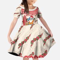 Hawaii Christmas Six Seven Family Matching Off The Shoulder Long Sleeve Dress and Hawaiian Shirt Mele Kalikimaka Funny Santa 67 Gen Alpha Slang LT14 Daughter's Dress Red - Polynesian Pride