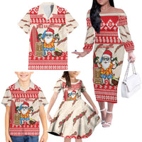 Hawaii Christmas Six Seven Family Matching Off The Shoulder Long Sleeve Dress and Hawaiian Shirt Mele Kalikimaka Funny Santa 67 Gen Alpha Slang LT14 - Polynesian Pride