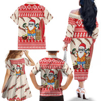Hawaii Christmas Six Seven Family Matching Off The Shoulder Long Sleeve Dress and Hawaiian Shirt Mele Kalikimaka Funny Santa 67 Gen Alpha Slang - Polynesian Pride