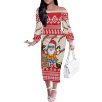Hawaii Christmas Six Seven Family Matching Off The Shoulder Long Sleeve Dress and Hawaiian Shirt Mele Kalikimaka Funny Santa 67 Gen Alpha Slang - Polynesian Pride