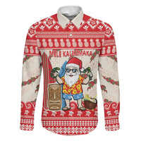 Hawaii Christmas Six Seven Family Matching Off Shoulder Maxi Dress and Hawaiian Shirt Mele Kalikimaka Funny Santa 67 Gen Alpha Slang LT14 Dad's Shirt - Long Sleeve Red - Polynesian Pride