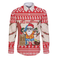 Hawaii Christmas Six Seven Family Matching Off Shoulder Short Dress and Hawaiian Shirt Mele Kalikimaka Funny Santa 67 Gen Alpha Slang LT14 Dad's Shirt - Long Sleeve Red - Polynesian Pride