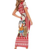 Hawaii Christmas Six Seven Short Sleeve Bodycon Dress Mele Kalikimaka Funny Santa 67 Gen Alpha Slang LT14 - Polynesian Pride