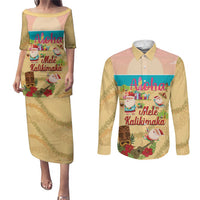Aloha Hawaii Mele Kalikimaka Couples Matching Puletasi and Long Sleeve Button Shirt Beachy Funny Santa Hawaiian Lei - Polynesian Pride