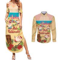 Aloha Hawaii Mele Kalikimaka Couples Matching Summer Maxi Dress and Long Sleeve Button Shirt Beachy Funny Santa Hawaiian Lei - Polynesian Pride