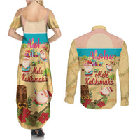 Aloha Hawaii Mele Kalikimaka Couples Matching Summer Maxi Dress and Long Sleeve Button Shirt Beachy Funny Santa Hawaiian Lei - Polynesian Pride