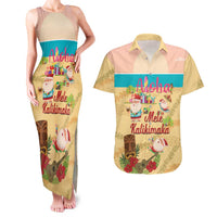 Aloha Hawaii Mele Kalikimaka Couples Matching Tank Maxi Dress and Hawaiian Shirt Beachy Funny Santa Hawaiian Lei LT14 Yellow - Polynesian Pride