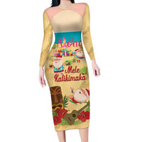 Aloha Hawaii Mele Kalikimaka Family Matching Long Sleeve Bodycon Dress and Hawaiian Shirt Beachy Funny Santa Hawaiian Lei - Polynesian Pride