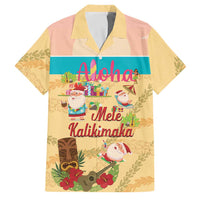 Aloha Hawaii Mele Kalikimaka Family Matching Off The Shoulder Long Sleeve Dress and Hawaiian Shirt Beachy Funny Santa Hawaiian Lei LT14 Dad's Shirt - Short Sleeve Yellow - Polynesian Pride