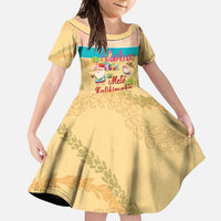 Aloha Hawaii Mele Kalikimaka Family Matching Off Shoulder Maxi Dress and Hawaiian Shirt Beachy Funny Santa Hawaiian Lei LT14 Daughter's Dress Yellow - Polynesian Pride