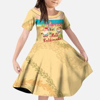 Aloha Hawaii Mele Kalikimaka Family Matching Short Sleeve Bodycon Dress and Hawaiian Shirt Beachy Funny Santa Hawaiian Lei LT14 Daughter's Dress Yellow - Polynesian Pride