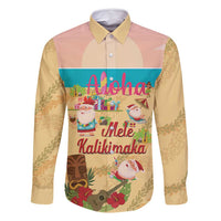 Aloha Hawaii Mele Kalikimaka Family Matching Tank Maxi Dress and Hawaiian Shirt Beachy Funny Santa Hawaiian Lei LT14 Dad's Shirt - Long Sleeve Yellow - Polynesian Pride
