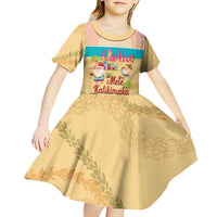 Aloha Hawaii Mele Kalikimaka Kid Short Sleeve Dress Beachy Funny Santa Hawaiian Lei - Polynesian Pride