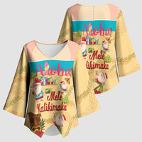 Aloha Hawaii Mele Kalikimaka Kimono Sleeve Blouse Beachy Funny Santa Hawaiian Lei - Polynesian Pride