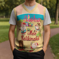 Aloha Hawaii Mele Kalikimaka Christmas Knitted V-Neck Vest Beachy Funny Santa Hawaiian Lei - Polynesian Pride