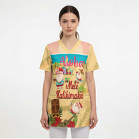 Aloha Hawaii Mele Kalikimaka Scrub Top Beachy Funny Santa Hawaiian Lei - Polynesian Pride
