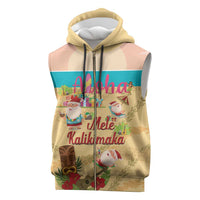 Aloha Hawaii Mele Kalikimaka Sleeveless Zip Hoodie Beachy Funny Santa Hawaiian Lei LT14 Yellow - Polynesian Pride