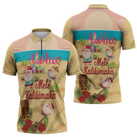 Aloha Hawaii Mele Kalikimaka Zipper Polo Shirt Beachy Funny Santa Hawaiian Lei - Polynesian Pride