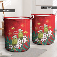 New Zealand Kakapo Christmas Laundry Basket Owl Parrot Santa Sliver Fern Manuka - Red - Polynesian Pride