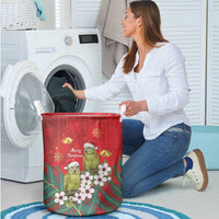 New Zealand Kakapo Christmas Laundry Basket Owl Parrot Santa Sliver Fern Manuka - Red - Polynesian Pride
