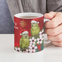 New Zealand Kakapo Christmas Ceramic Mug Owl Parrot Santa Sliver Fern Manuka - Red - Polynesian Pride