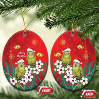 New Zealand Kakapo Christmas Ceramic Ornament Owl Parrot Santa Sliver Fern Manuka - Red - Polynesian Pride