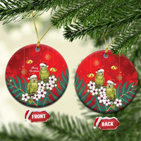New Zealand Kakapo Christmas Ceramic Ornament Owl Parrot Santa Sliver Fern Manuka - Red - Polynesian Pride