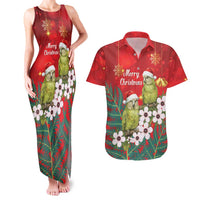 New Zealand Kakapo Christmas Couples Matching Tank Maxi Dress and Hawaiian Shirt Owl Parrot Santa Sliver Fern Manuka - Red LT14 Red - Polynesian Pride