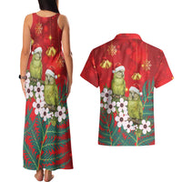 New Zealand Kakapo Christmas Couples Matching Tank Maxi Dress and Hawaiian Shirt Owl Parrot Santa Sliver Fern Manuka - Red LT14 - Polynesian Pride