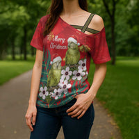 New Zealand Kakapo Christmas Cross Shoulder Shirt Owl Parrot Santa Sliver Fern Manuka - Red LT14 - Polynesian Pride