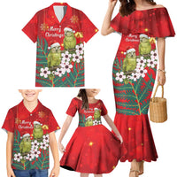 New Zealand Kakapo Christmas Family Matching Mermaid Dress and Hawaiian Shirt Owl Parrot Santa Sliver Fern Manuka - Red LT14 - Polynesian Pride