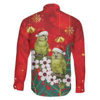 New Zealand Kakapo Christmas Family Matching Off The Shoulder Long Sleeve Dress and Hawaiian Shirt Owl Parrot Santa Sliver Fern Manuka - Red LT14 - Polynesian Pride